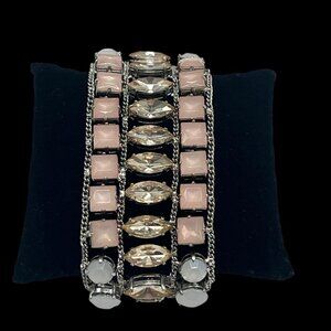 Banana Republic Chunky Pink Clear Crystal Chain Statement Bracelet